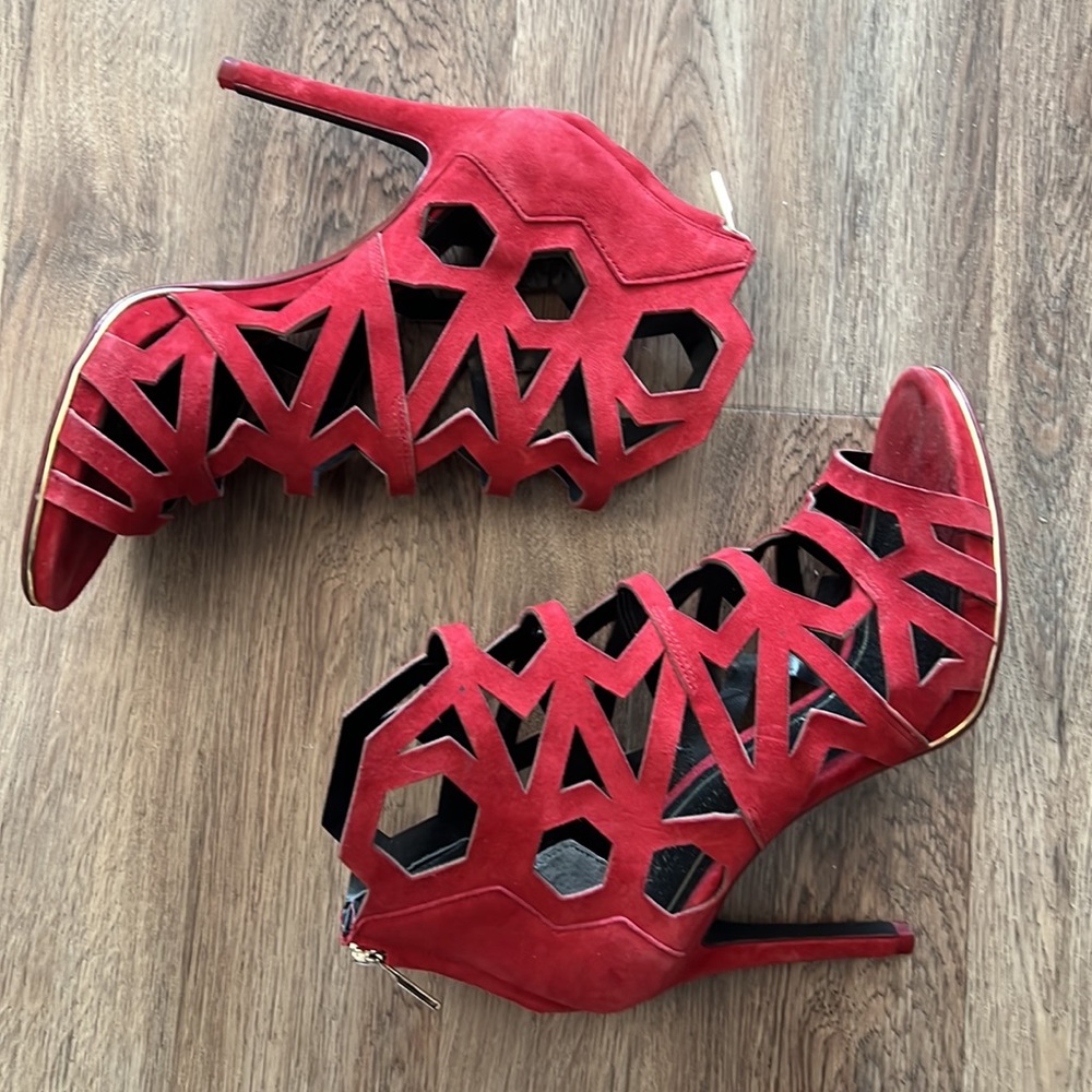 Kenneth Cole Caged Suede Red Heels